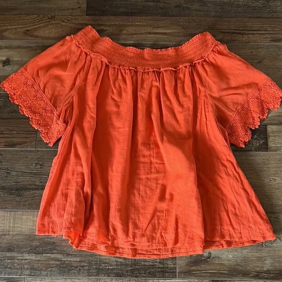 Lane Bryant 100% Cotton Orange Crochet Lace Gauze Boho Blouse Size 22/24 - Picture 8 of 9